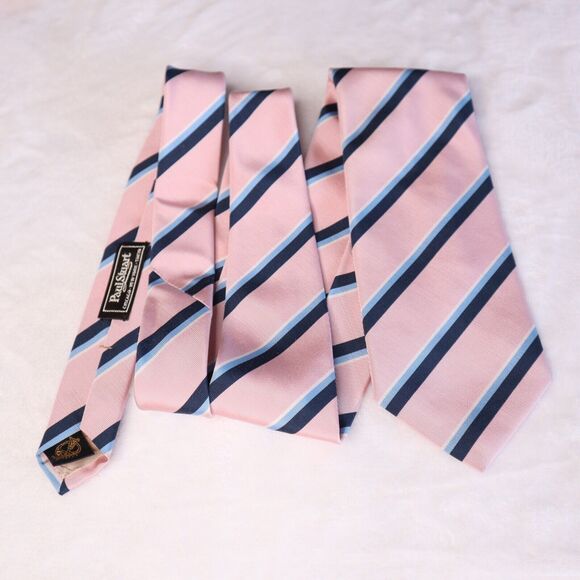 Paul Stuart Men's Silk/Wool Designer Repp Pink/Blue Striped Necktie Made in UK - Picture 3 of 8